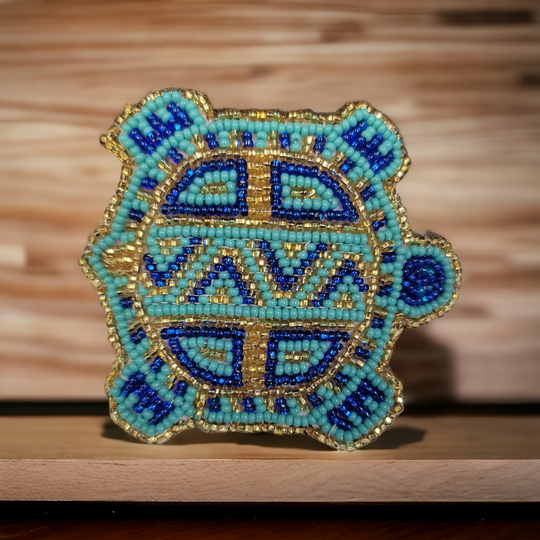 Beaded turtle Barrette Blue accent