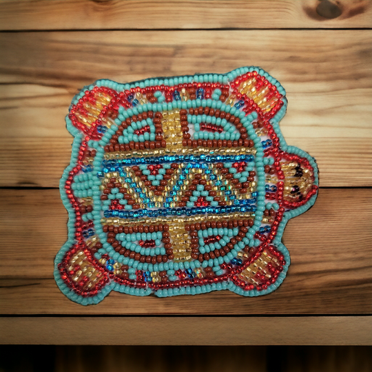 Beaded turtle Barrette Red accent