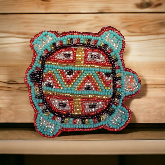 Beaded turtle Barrette Red accent