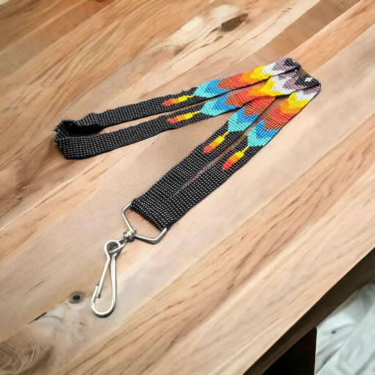 Black Native Beaded Lanyard