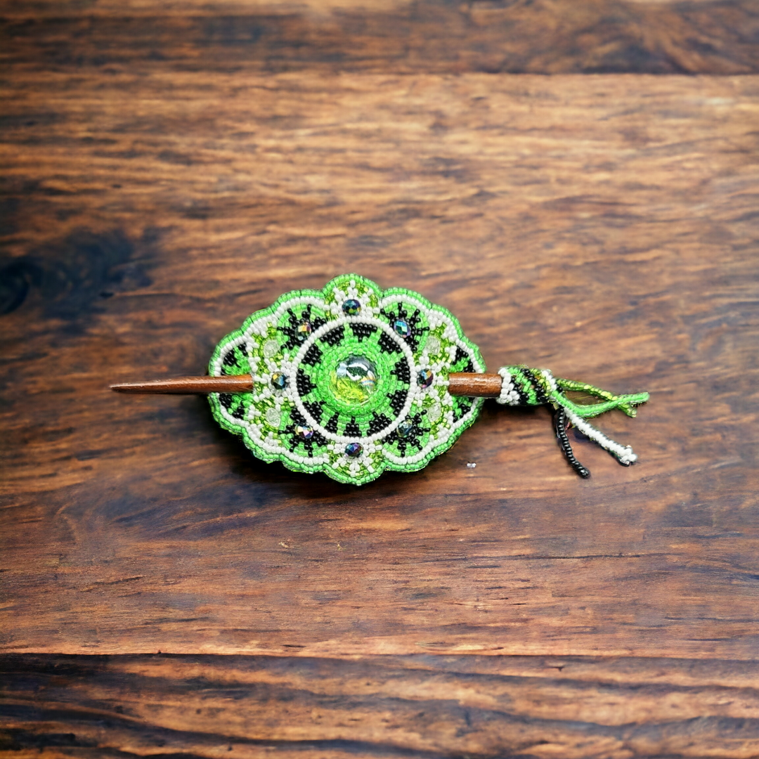 Indigenous style Barrette Light Green W/ Black (2)