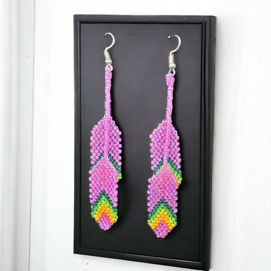 OldTribes™ Pink beaded Feather earrings