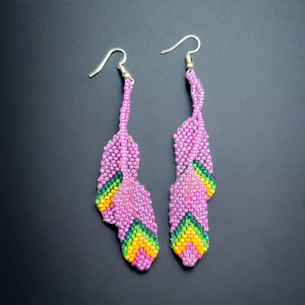 OldTribes™ Pink beaded Feather earrings