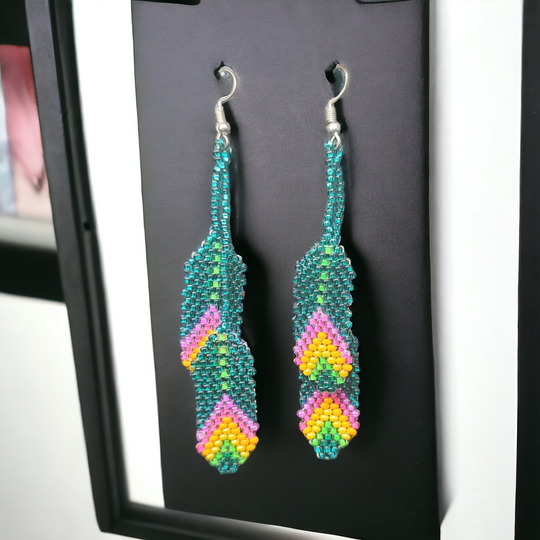 OldTribes™ Green Beaded Feather Earrings