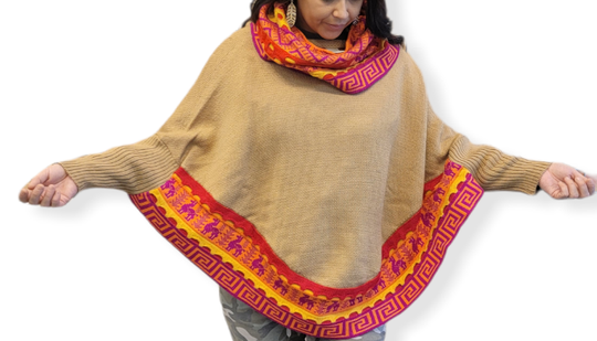 Elegant Cowl Neck Poncho Alpaca